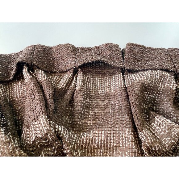 Vintage 70s pleated curtain, dark brown & almond, net woven, long panel - Picture 8 of 9
